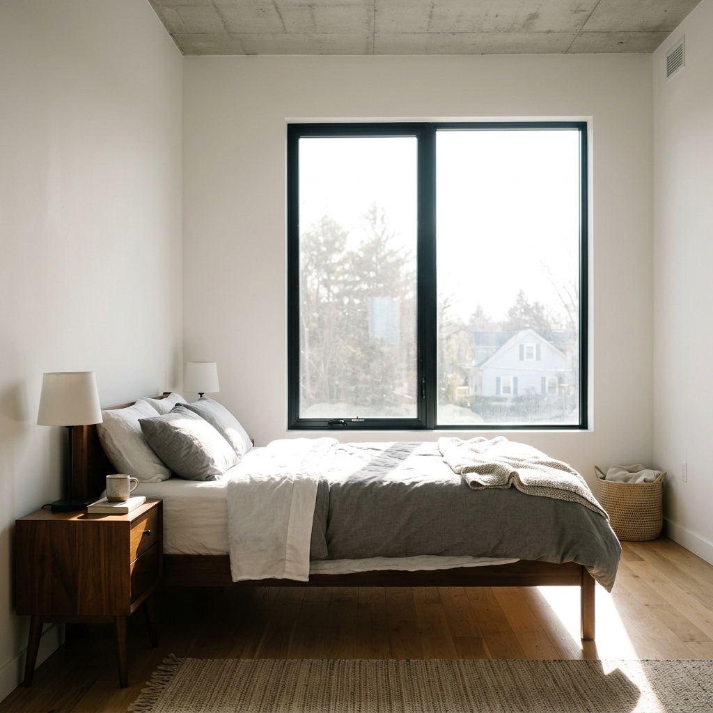 Bedroom without blinds