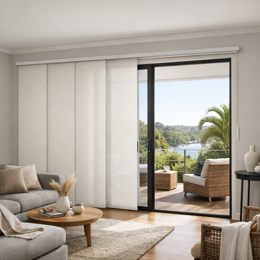 Panel glide blinds in a modern Sydney home